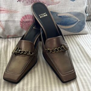 Stuart Weitzman Brown/Bronze Mules with Chain Detail